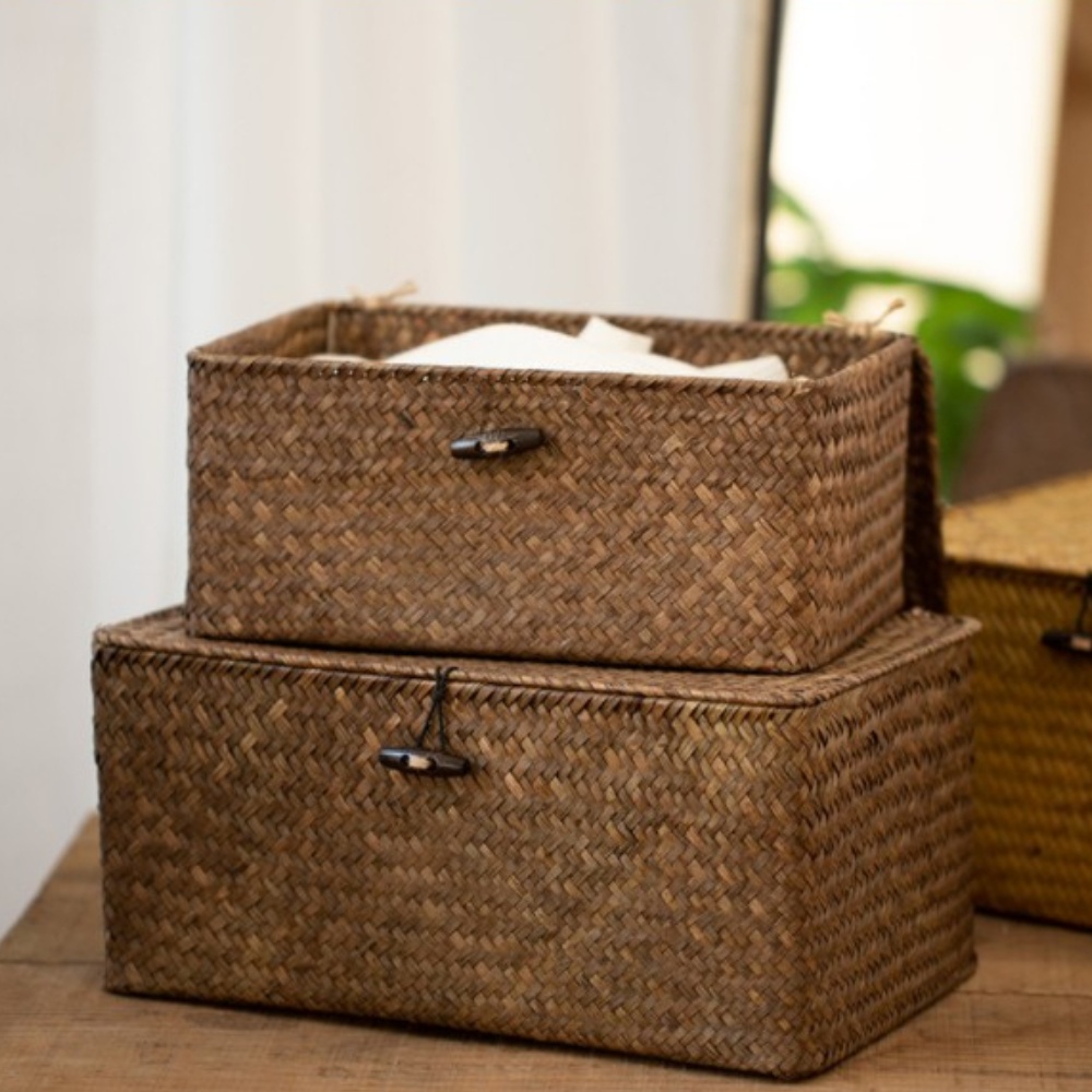 DDUNGK 라탄 해초 수납 바구니 팬트리 사각 정리함 보관함 TYPE-1 xs
