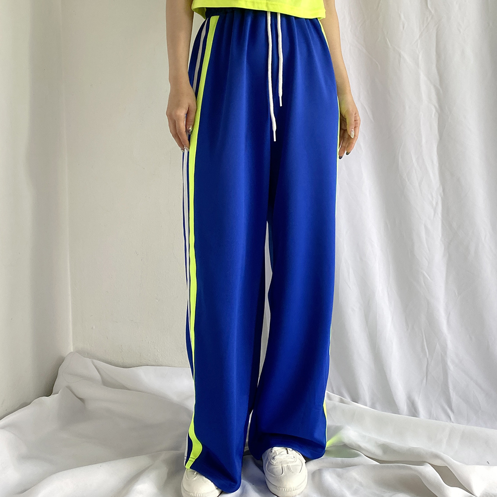 투라인 형광 배색 밴딩 트레이닝 트랙 와이드팬츠 (블루/화이트) - 상세 이미지 3