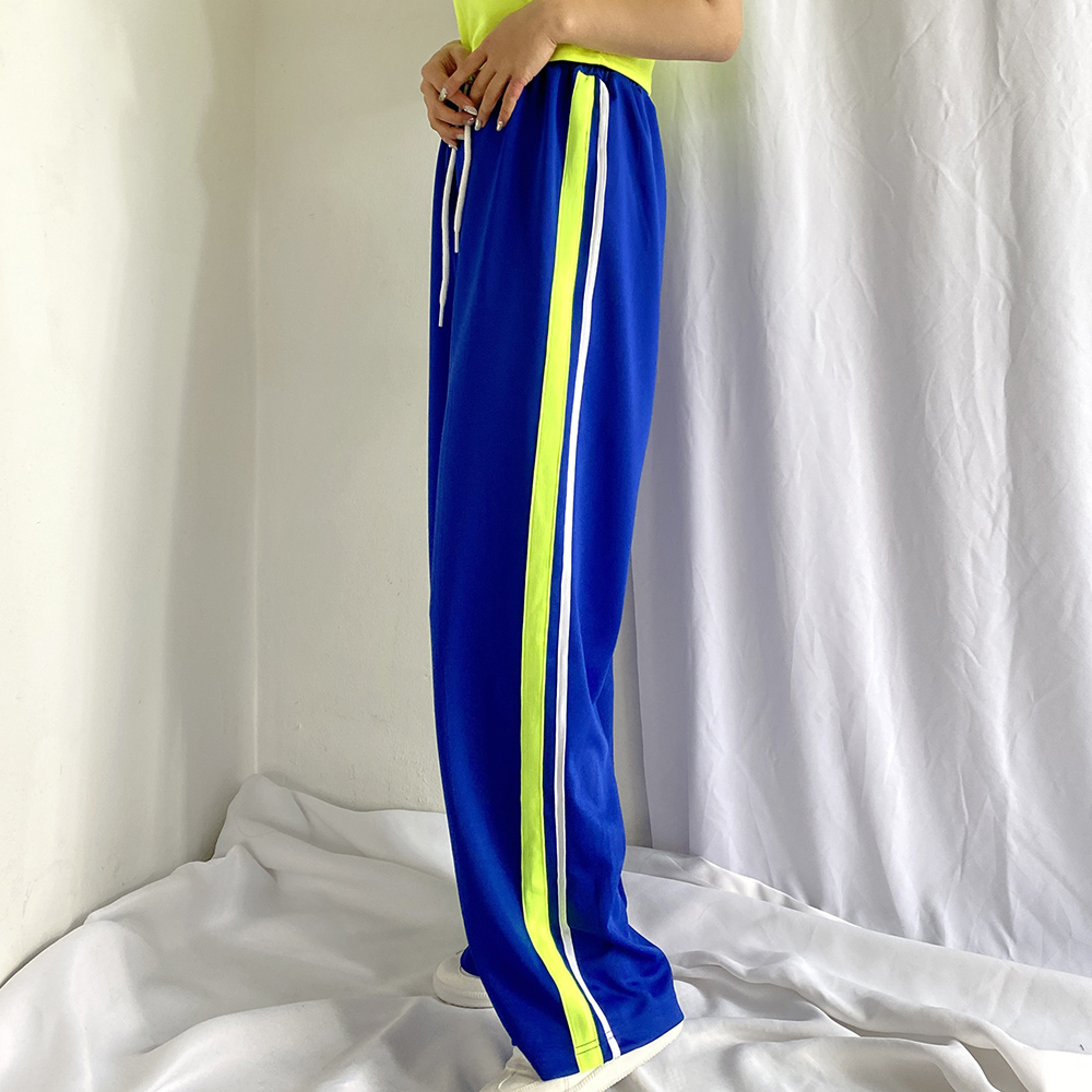 투라인 형광 배색 밴딩 트레이닝 트랙 와이드팬츠 (블루/화이트) - 상세 이미지 2