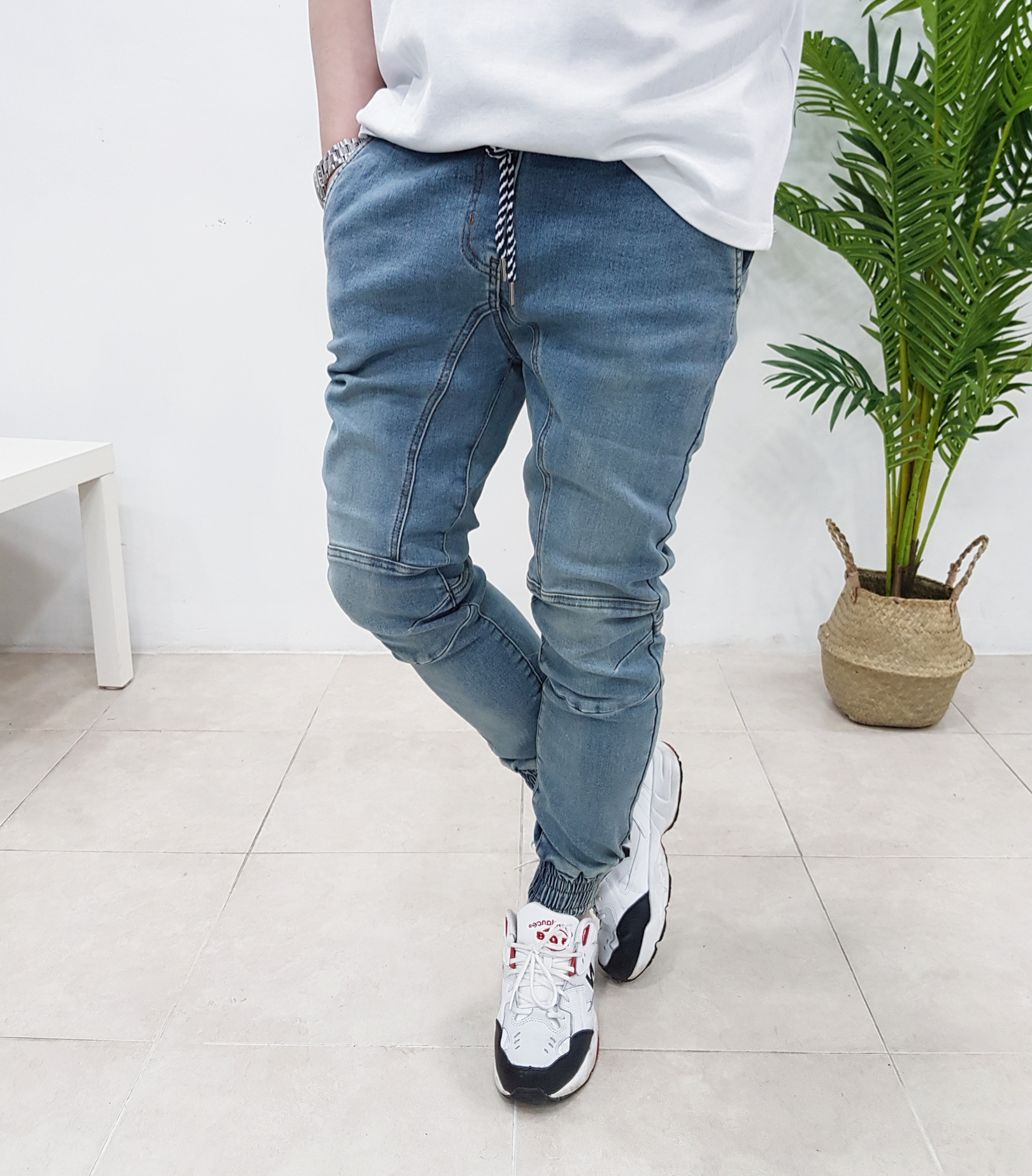 밴딩 스판 무릎 절개 데님 조거팬츠 Size S-4XL 이미지 8