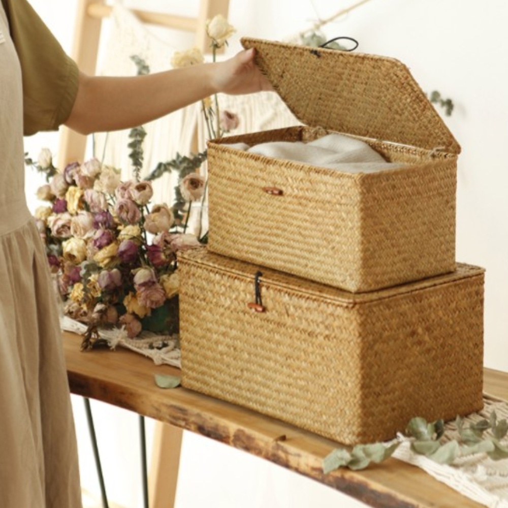 DDUNGK 라탄 해초 수납 바구니 팬트리 사각 정리함 보관함 TYPE-1 xs