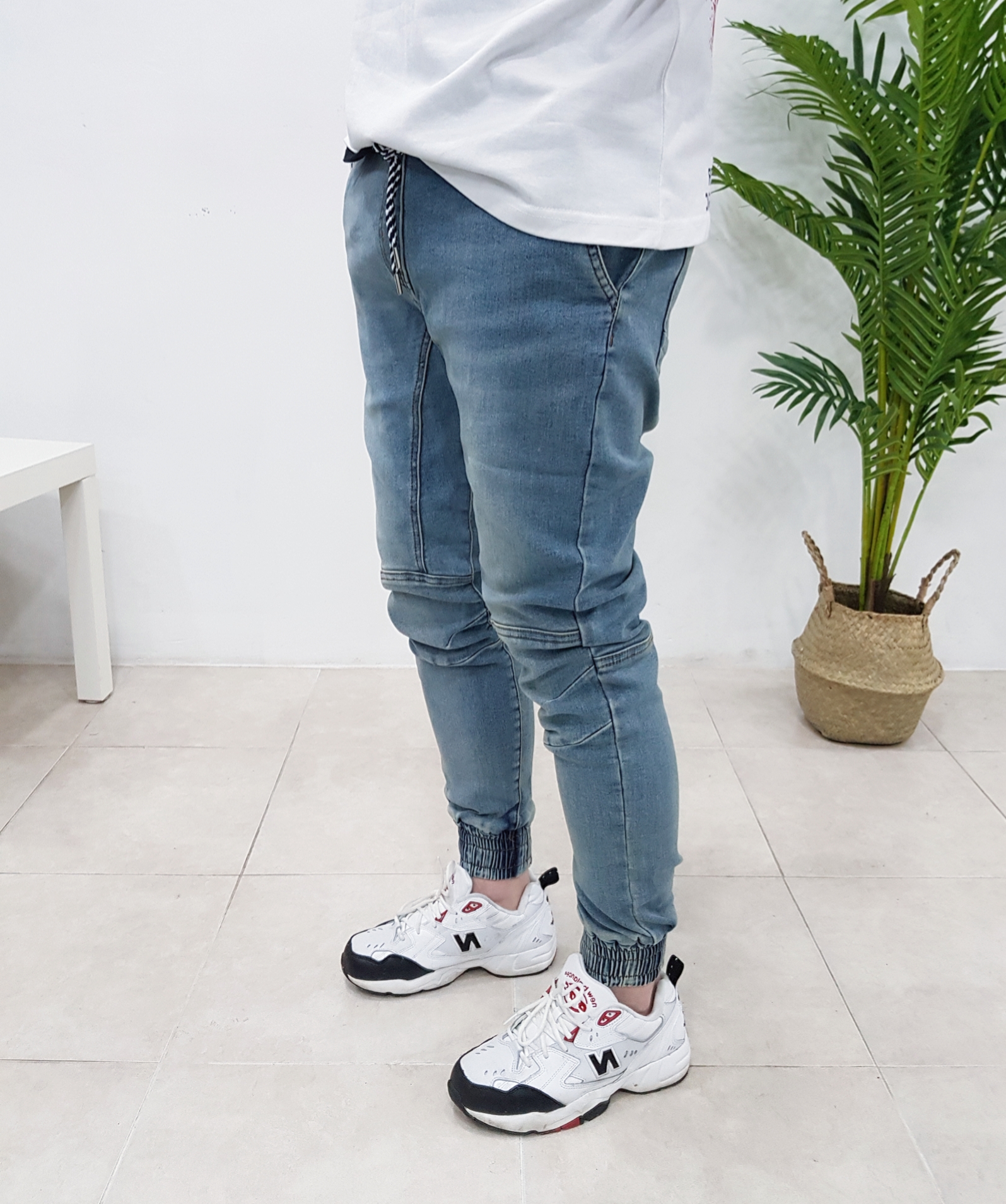 밴딩 스판 무릎 절개 데님 조거팬츠 Size S-4XL - 상세 이미지 4