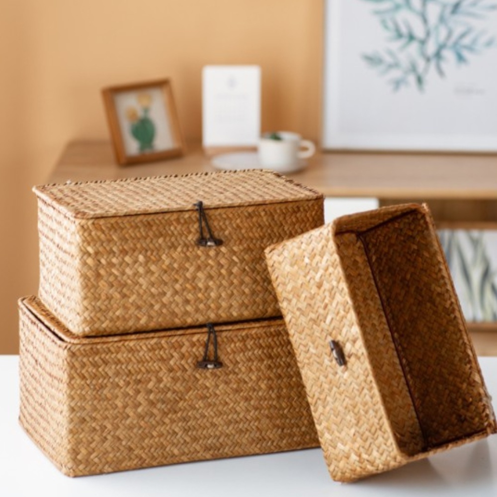 DDUNGK 라탄 해초 수납 바구니 팬트리 사각 정리함 보관함 TYPE-1 xs