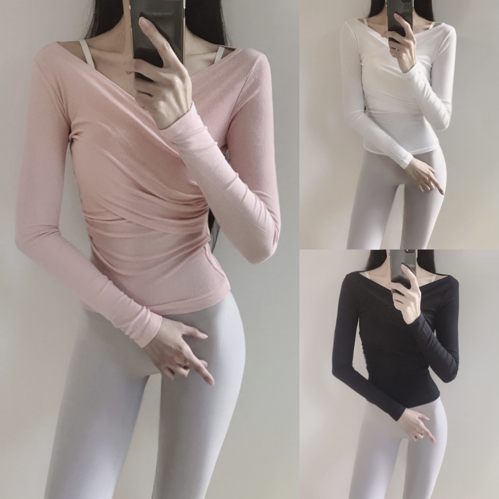 로라벨 메쉬 노크롭 여성 필라테스 복 요가 커버업 탑 옷 운동복 티 예쁜 헬스 복장 상의 - 메인 이미지