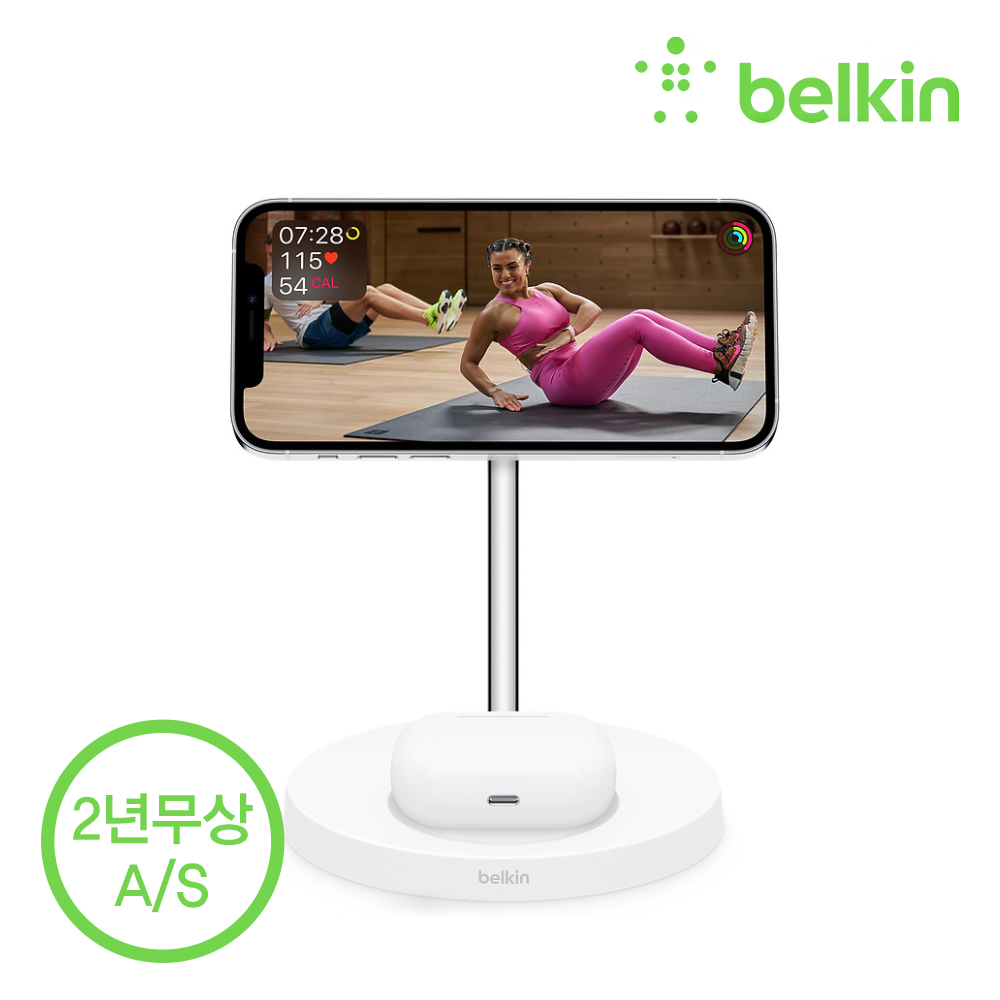 벨킨 2in1 맥세이프 충전기 15W 무선 충전 스탠드 WIZ010kr 아이폰17 16 15 14 13 12 에어팟 호환 - 상세 이미지 3