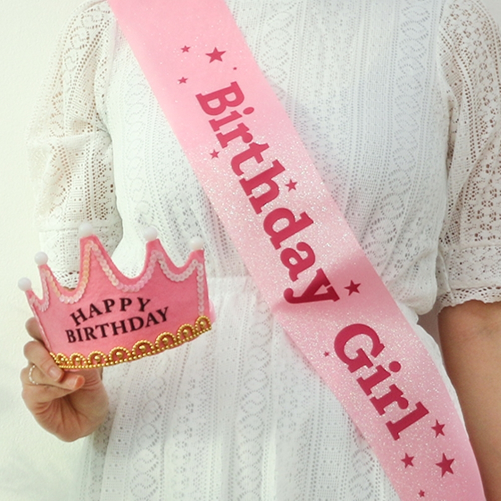생일 어깨띠 미스코리아띠 & 왕관 머리띠 [축하 미스코리아어깨띠 생일파티용품세트] - 상품 이미지