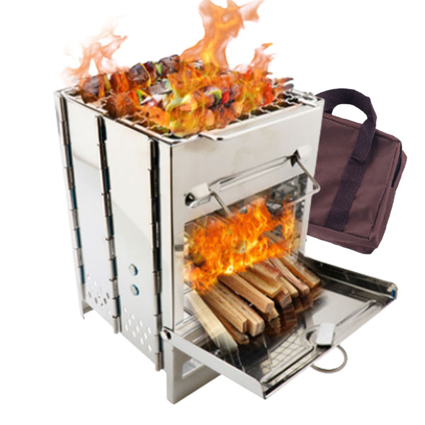 접이식 사각 화로대 중형 캠핑 BBQ 바베큐 그릴 불멍 미니 스테인레스 화로 휴대용 숯불 장작통