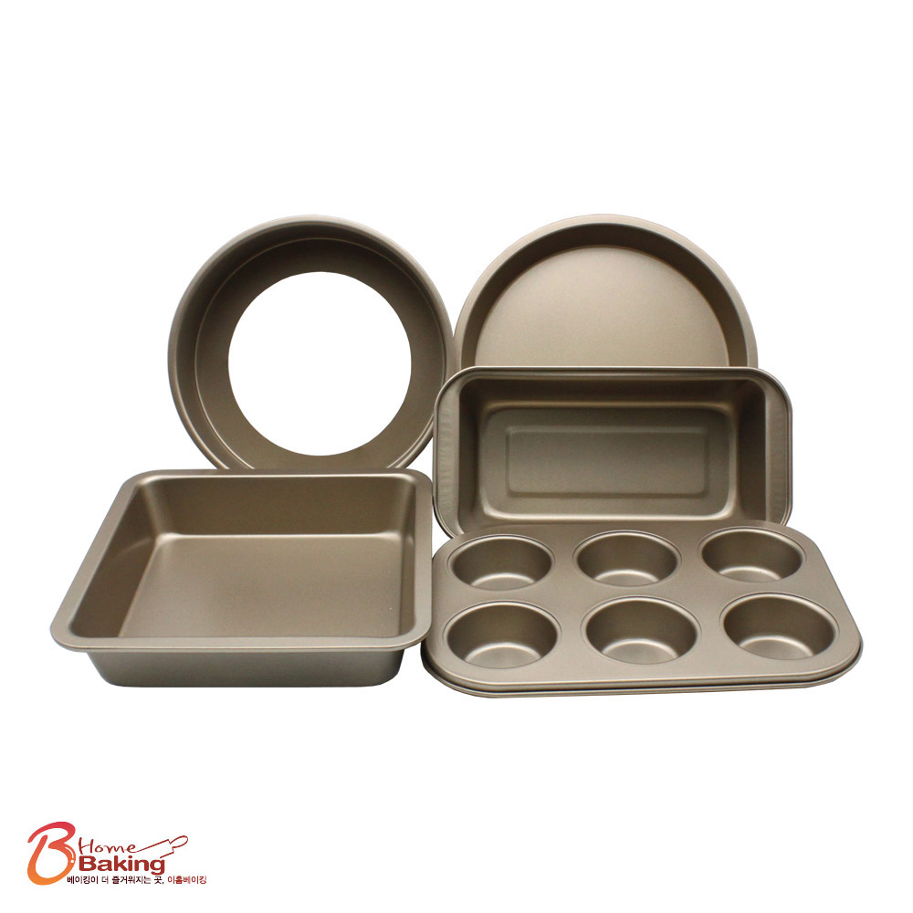 베이킹도구세트5종 금색팬 사각팬 피자팬 머핀틀 식빵 분리형원형 케익 케이크 파운드 다용도