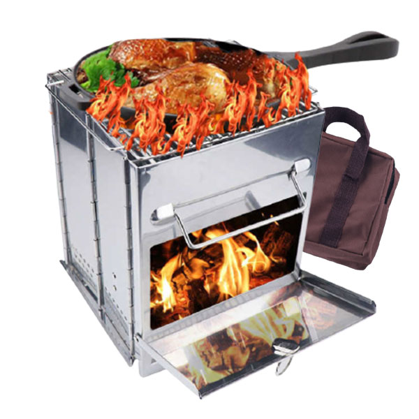 접이식 사각 화로대 중형 캠핑 BBQ 바베큐 그릴 불멍 미니 스테인레스 화로 휴대용 숯불 장작통