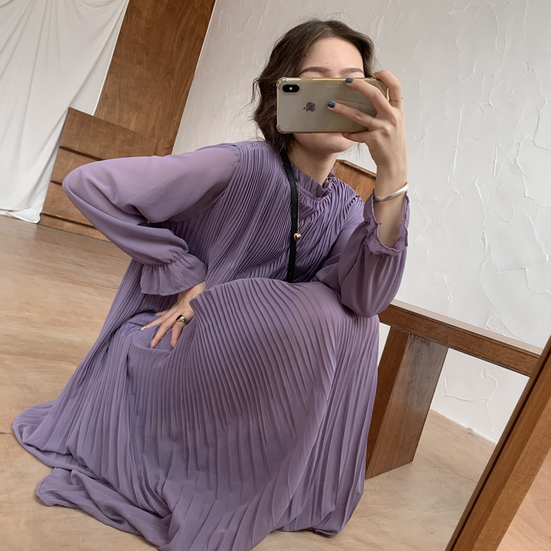 쉬폰 플리츠원피스 넥프릴 예쁜 주름드레스 이미지 6