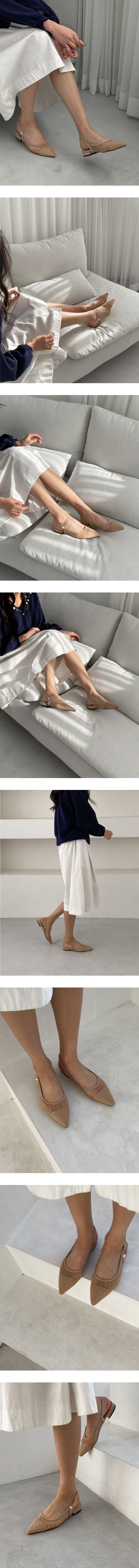 리들리 1.5cm 진주 포인트 도트 메쉬 시스루 플랫 스틸레토 슬링백힐 여자 단화 구두 상세 이미지 7