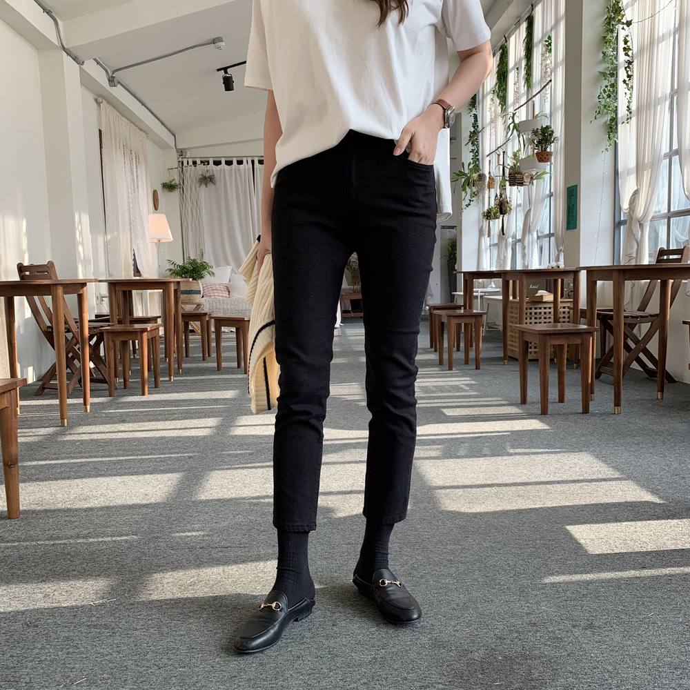 하이웨스트 코튼 스판 밴딩바지 일자팬츠 9부 편한 키자녀바지 여성 면팬츠 화이트 - 상세 이미지 5