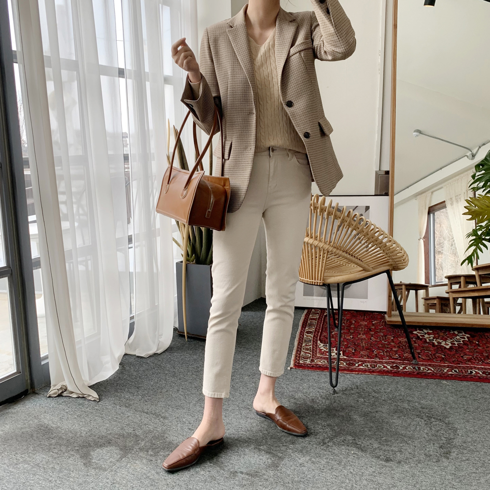 하이웨스트 슬림 일자 밴딩바지 여성 면팬츠 편한 고무줄팬츠 베이지 아이보리 - 상세 이미지 3