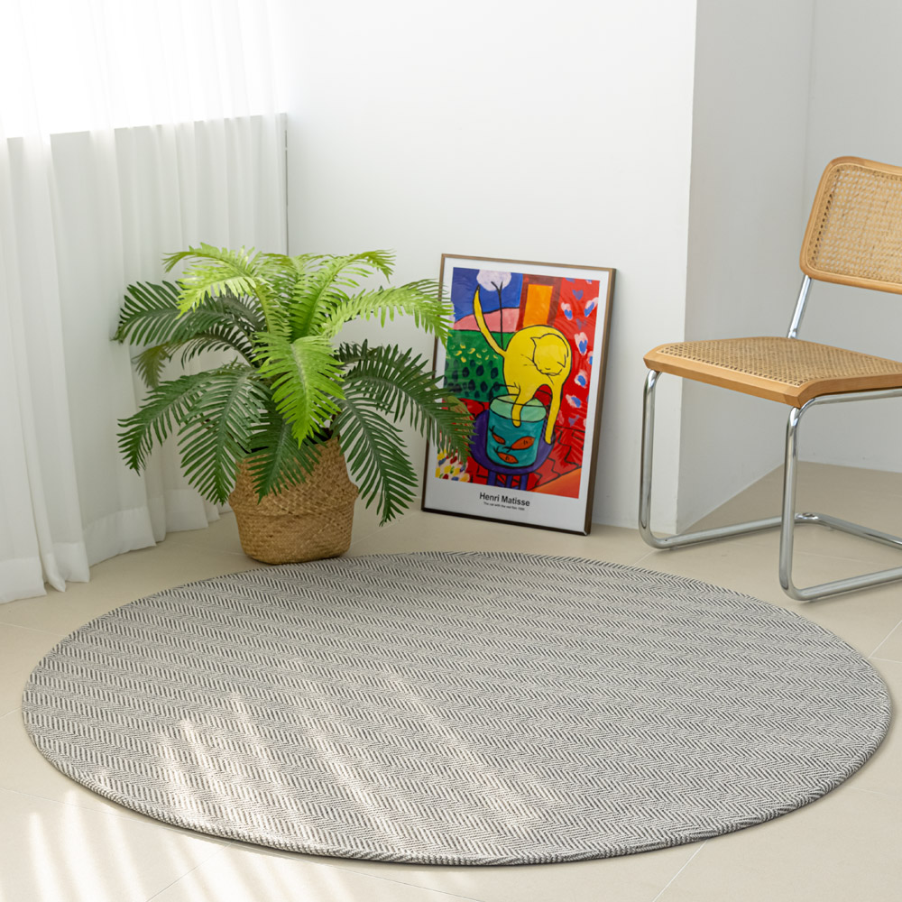 먼지없는 자가드 헤링본 거실 원형 러그 130cm 정원형