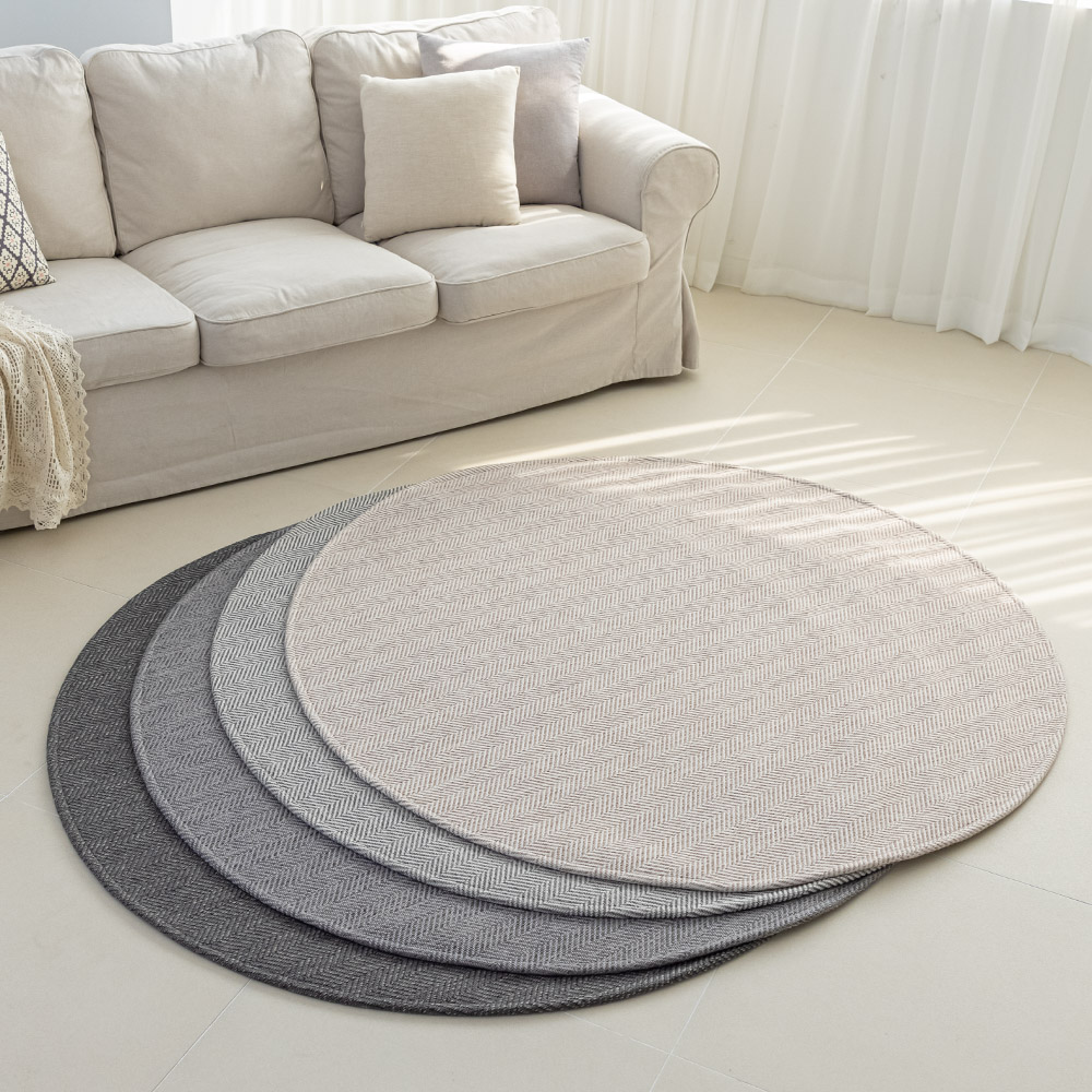 먼지없는 자가드 헤링본 거실 원형 러그 130cm 정원형
