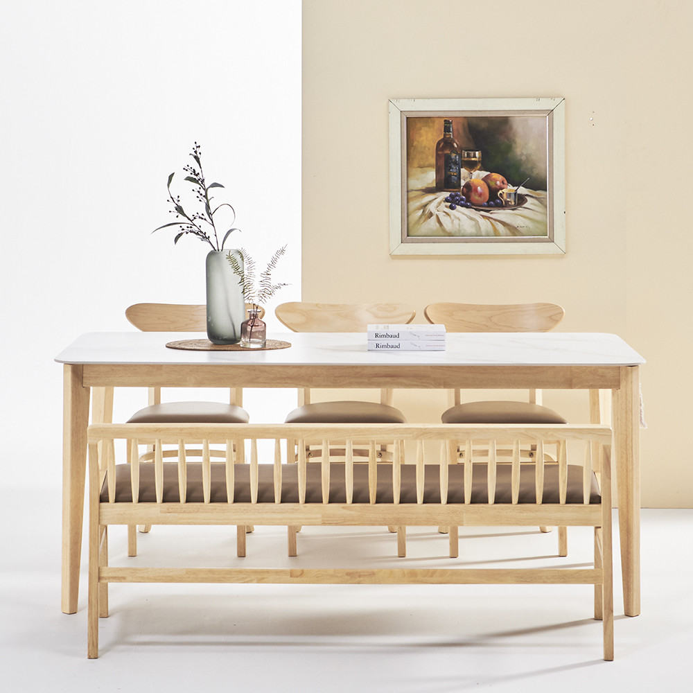 보니애가구 노블리 포셀린 통세라믹 식탁세트 6인용 등받이벤치형