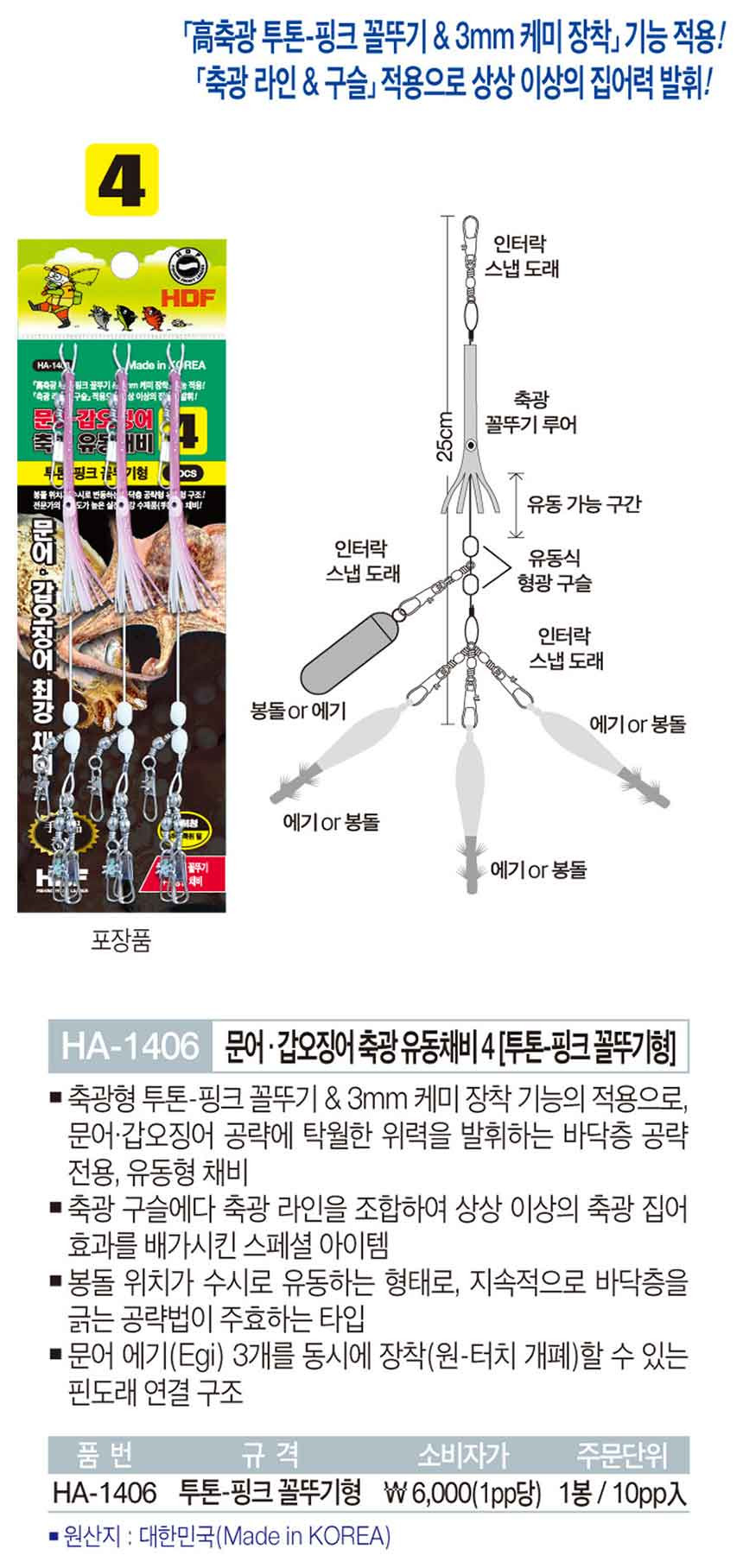 해동 문어 갑오징어 축광 유동채비 4 투톤핑크 꼴뚜기형 HA-1406 - 상세 이미지 2