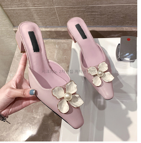 (이벤트225) 프리센 5cm 스퀘어토 플라워 통굽 슬리퍼 뮬 3color 상세 이미지 20