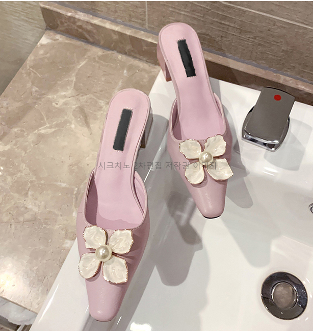 (이벤트225) 프리센 5cm 스퀘어토 플라워 통굽 슬리퍼 뮬 3color 상세 이미지 23
