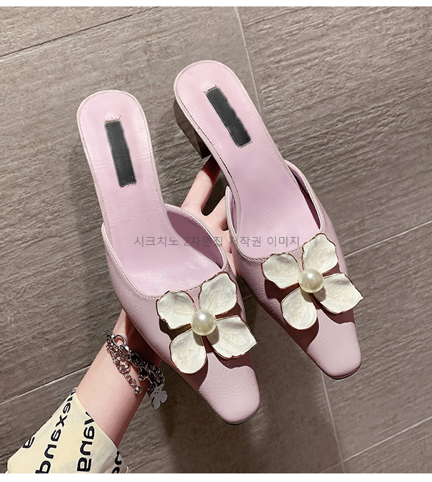 (이벤트225) 프리센 5cm 스퀘어토 플라워 통굽 슬리퍼 뮬 3color 상세 이미지 21