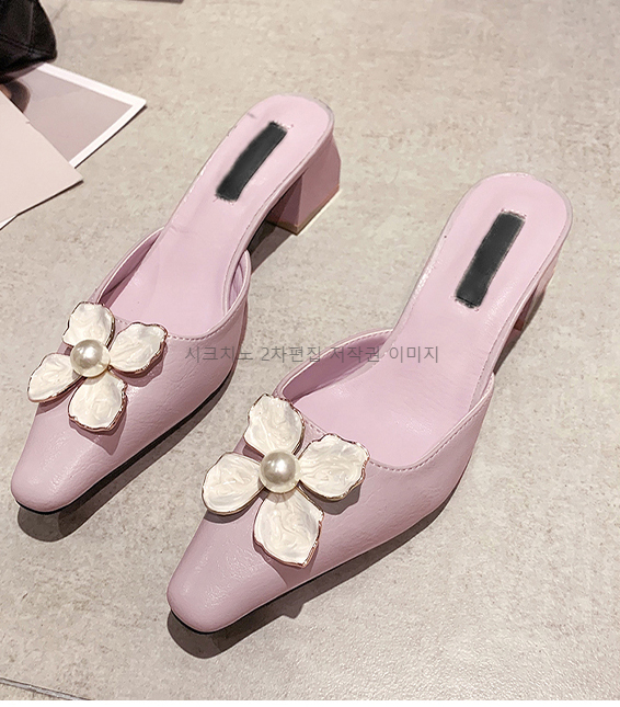 (이벤트225) 프리센 5cm 스퀘어토 플라워 통굽 슬리퍼 뮬 3color 상세 이미지 22