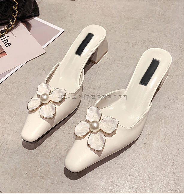 (이벤트225) 프리센 5cm 스퀘어토 플라워 통굽 슬리퍼 뮬 3color 상세 이미지 15