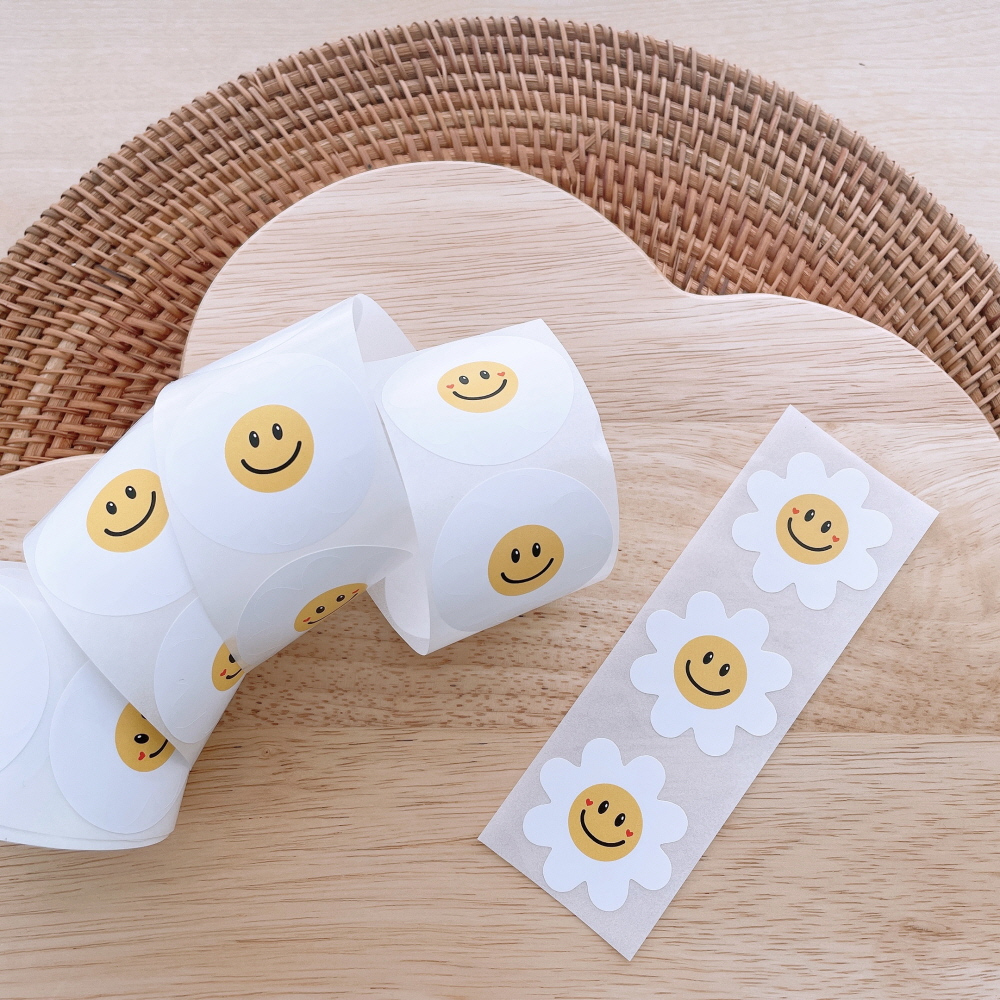 텐 데이지 스마일 스티커 20p 답례품 구디백 포장 원형 스티커 이미지 3