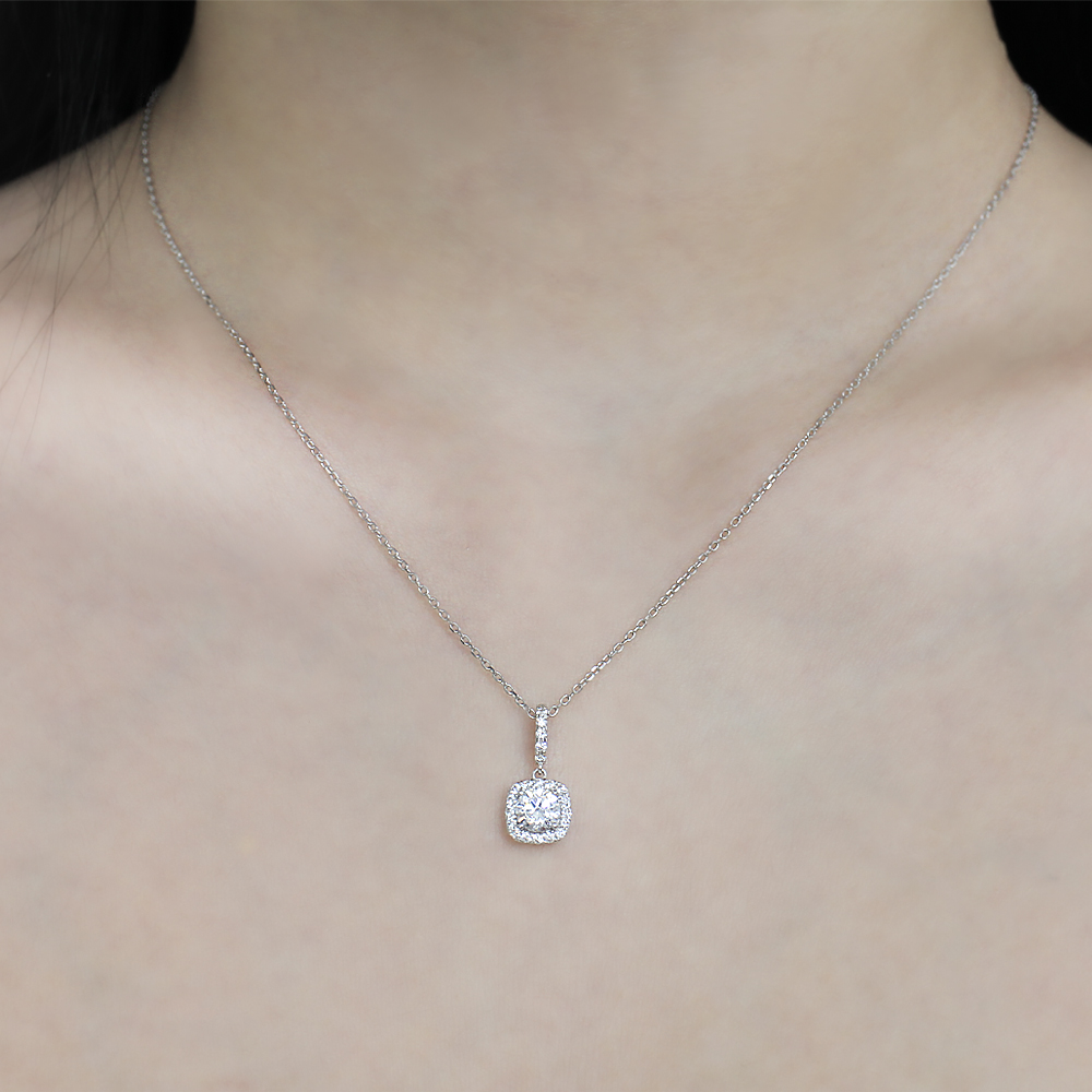 5부 다이아 몬드 목걸이 천연 GIA F Si2 3EX 라운드 스퀘어 까르 싱글 헤일로 - 상세 이미지 3