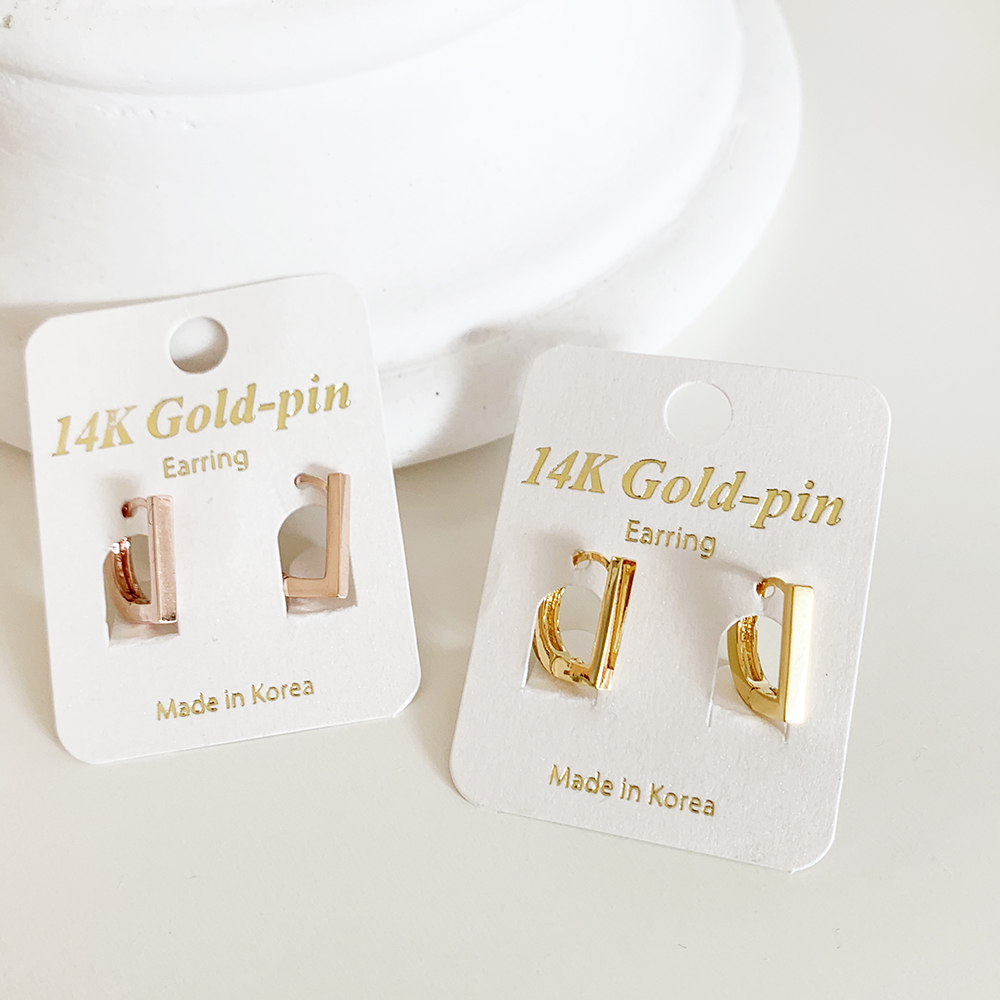 14K 골드핀 심플 D 스틱 원터치 금침 귀걸이 [2colors] 이미지 7