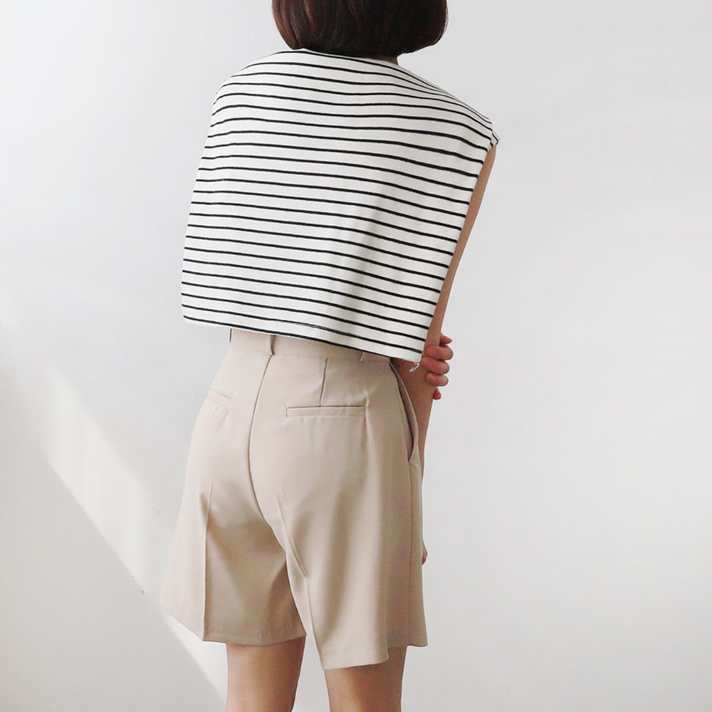 핀턱 4부 와이드 반바지 슬랙스 팬츠 - 상세 이미지 4