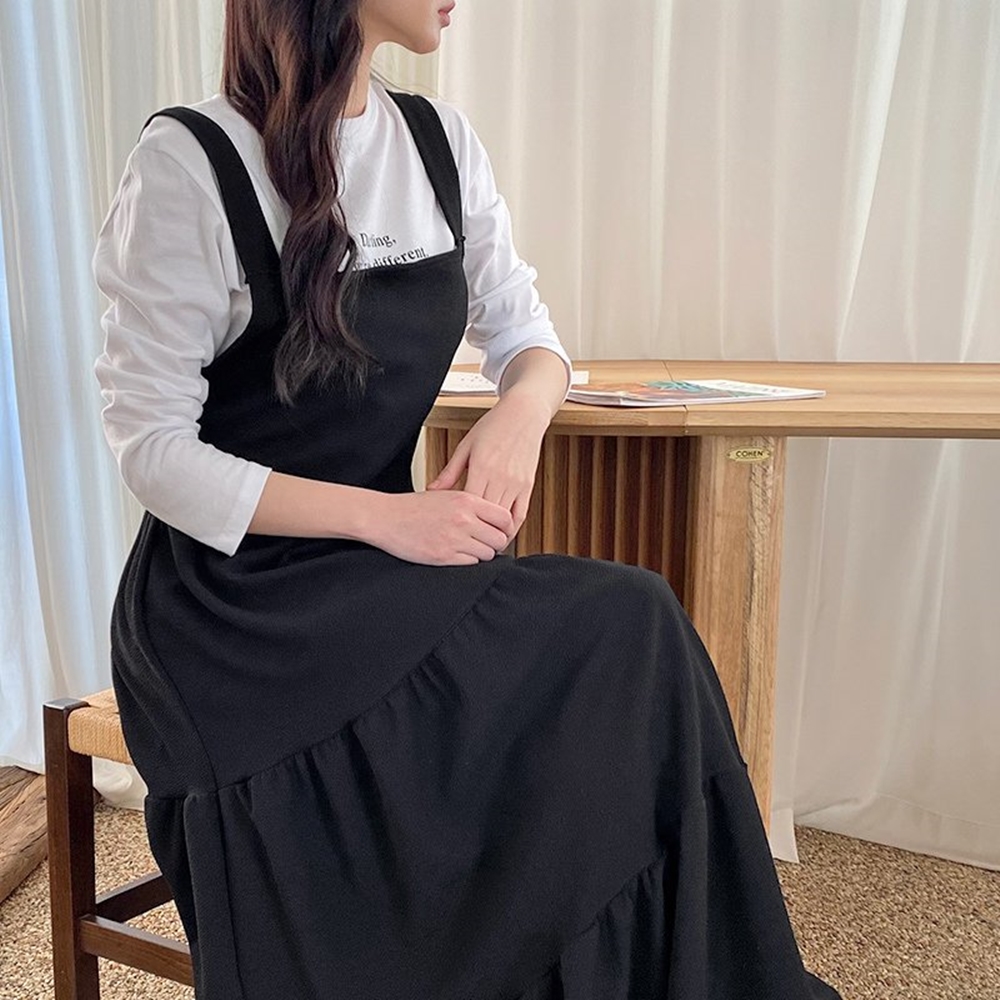 민소매 나시 멜빵 스퀘어넥 A라인 캉캉 맥시 롱 원피스 - 상세 이미지 2