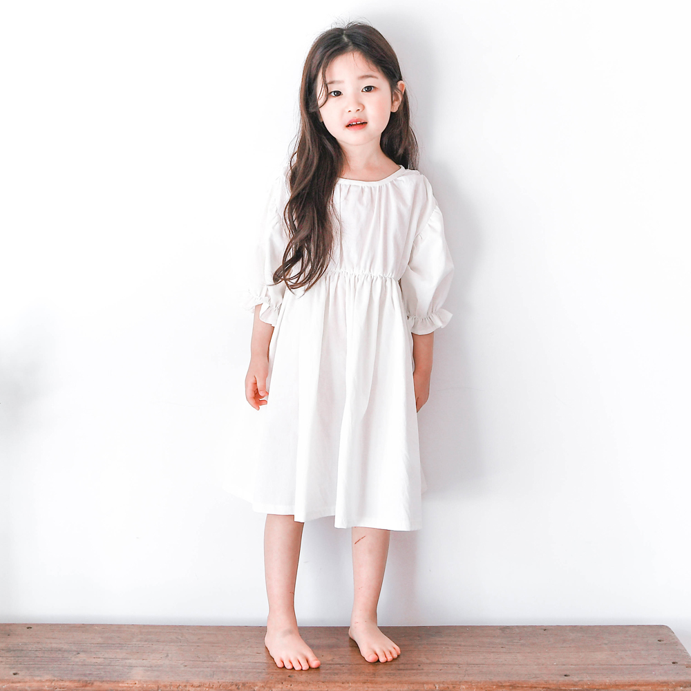 밀로 오가닉 원피스 반팔 여아 아동 아이보리 핑크 베이직 기본 보통핏 면 - 상세 이미지 2