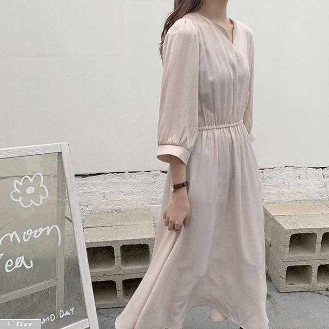 라디 하트넥 실키 롱원피스 2color 가을 봄 7부소매 허리밴딩 루즈핏 맥시 제이플로우 이미지 6