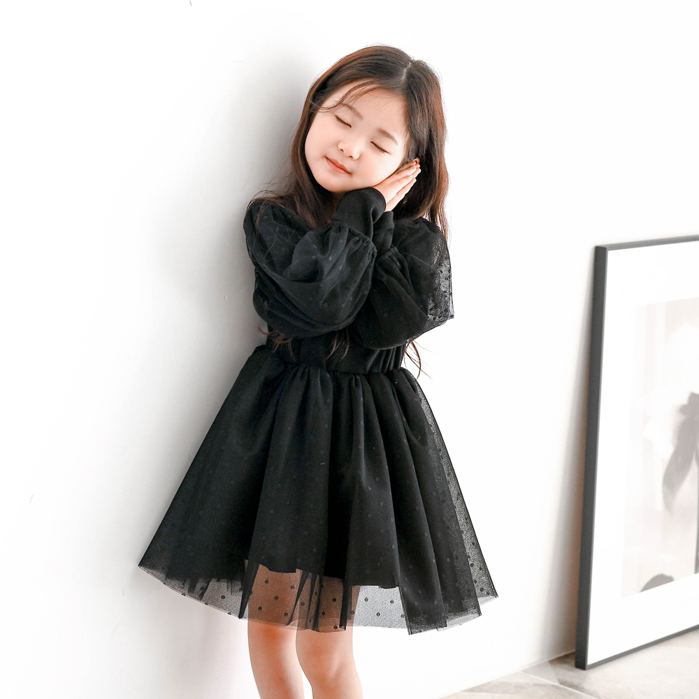 어젯밤 공주님 튜튜샤 원피스 도트 여아 아동 블랙 보통핏 이중소매 이미지 7