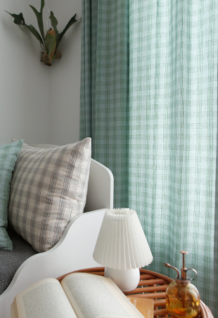 레트로타탄 체크 민트 아이방 안방 커튼 핀스타일 가로140세로150 빈티지 맞춤제작
