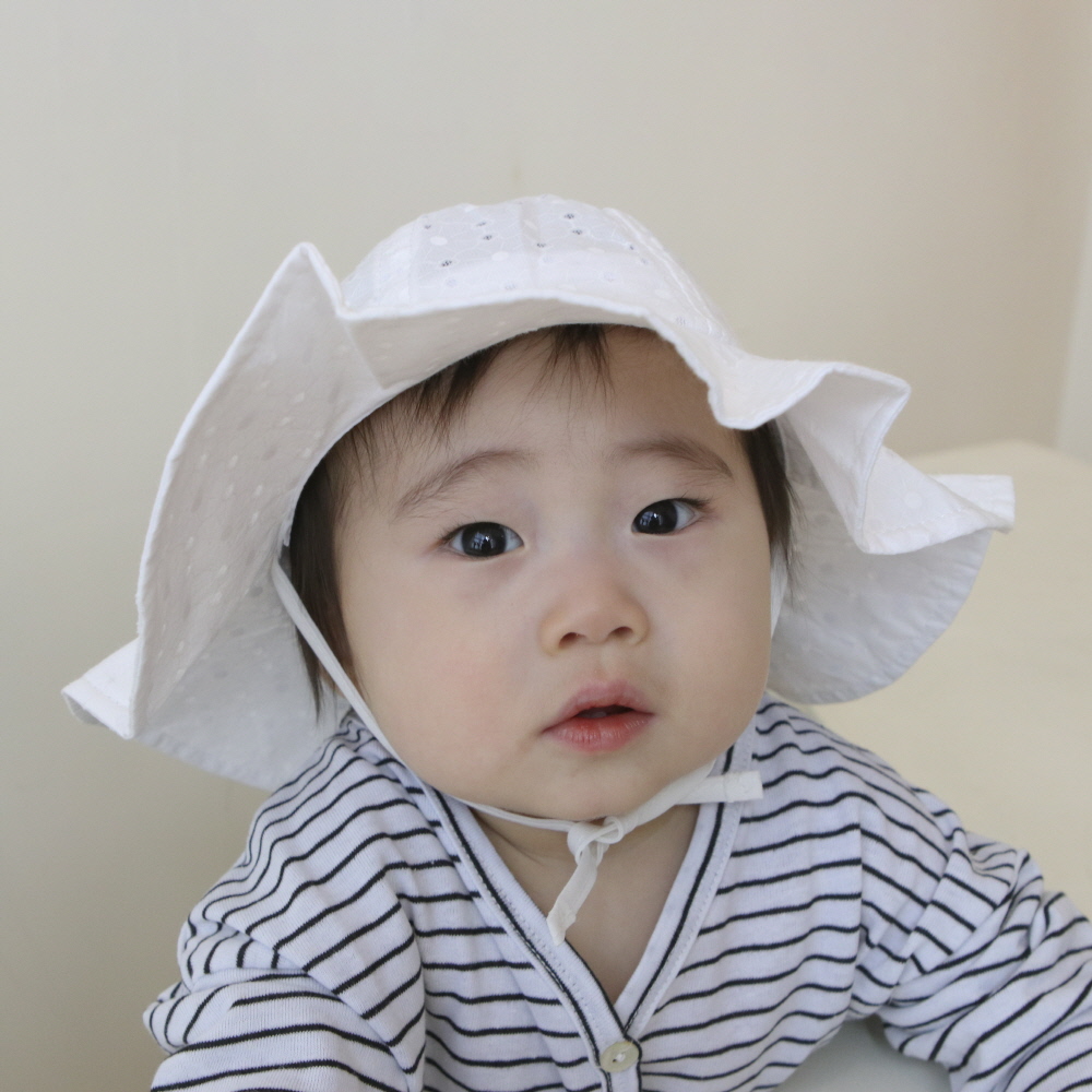 돌아기 썬햇 아기여름모자 유아 꽃 플라워 자수 프릴 버킷햇 - 상세 이미지 2