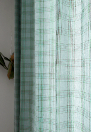 레트로타탄 체크 민트 아이방 안방 커튼 핀스타일 가로140세로150 빈티지 맞춤제작