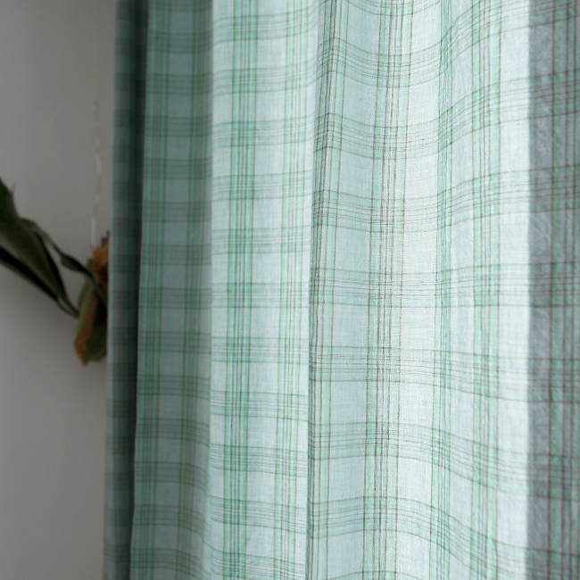 레트로타탄 체크 민트 아이방 안방 커튼 핀스타일 가로140세로150 빈티지 맞춤제작