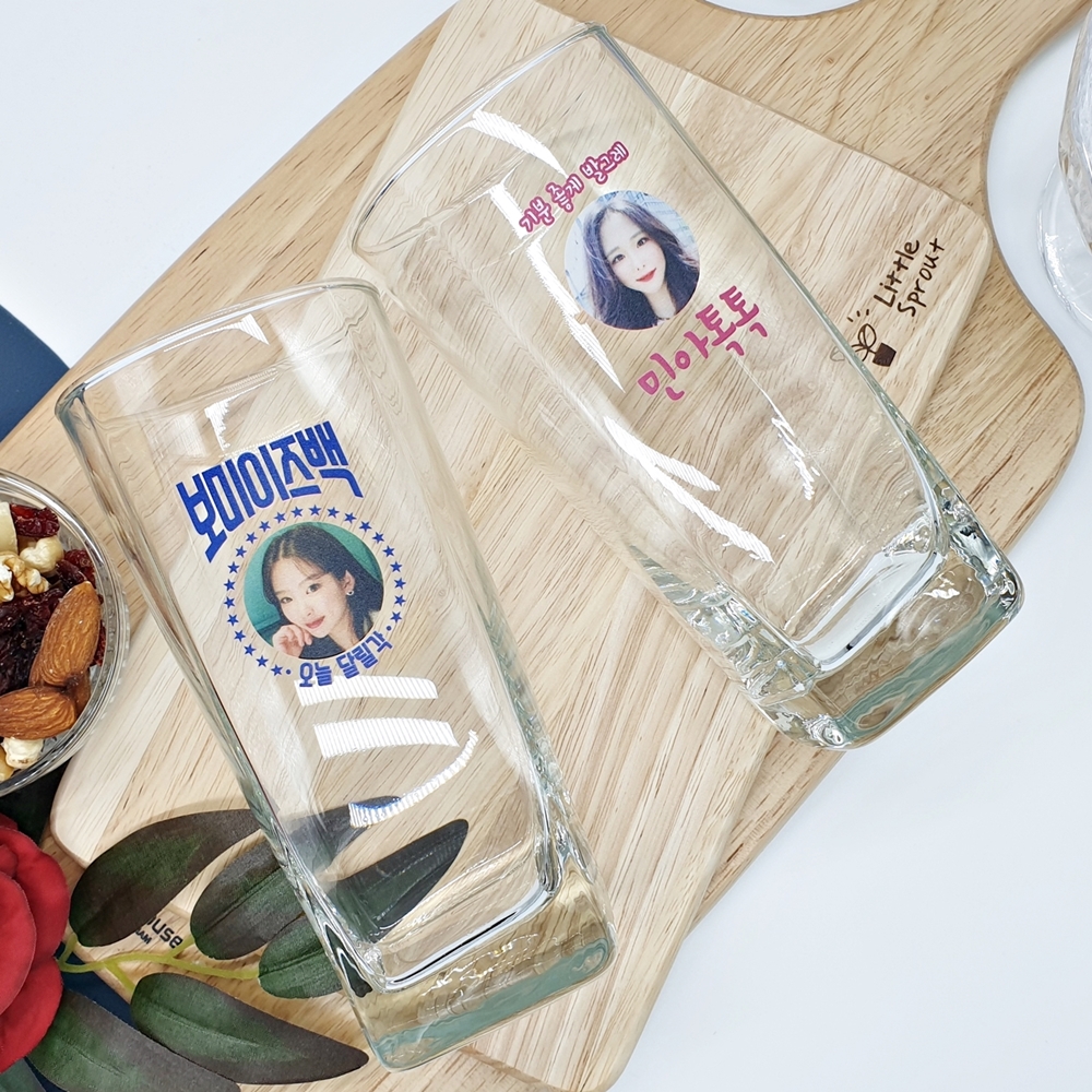 인생술잔 사각 맥주컵 인쇄 각인 주문제작 오비뉴트로 집들이선물 유리잔 소맥 특이한 맥주잔