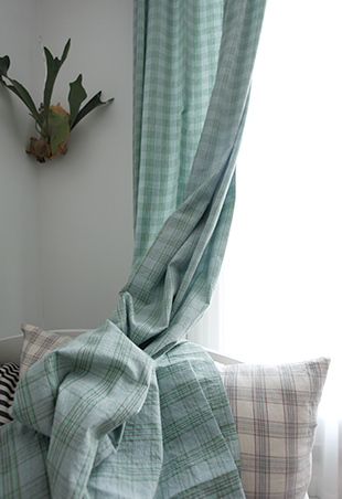 레트로타탄 체크 민트 아이방 안방 커튼 핀스타일 가로140세로150 빈티지 맞춤제작