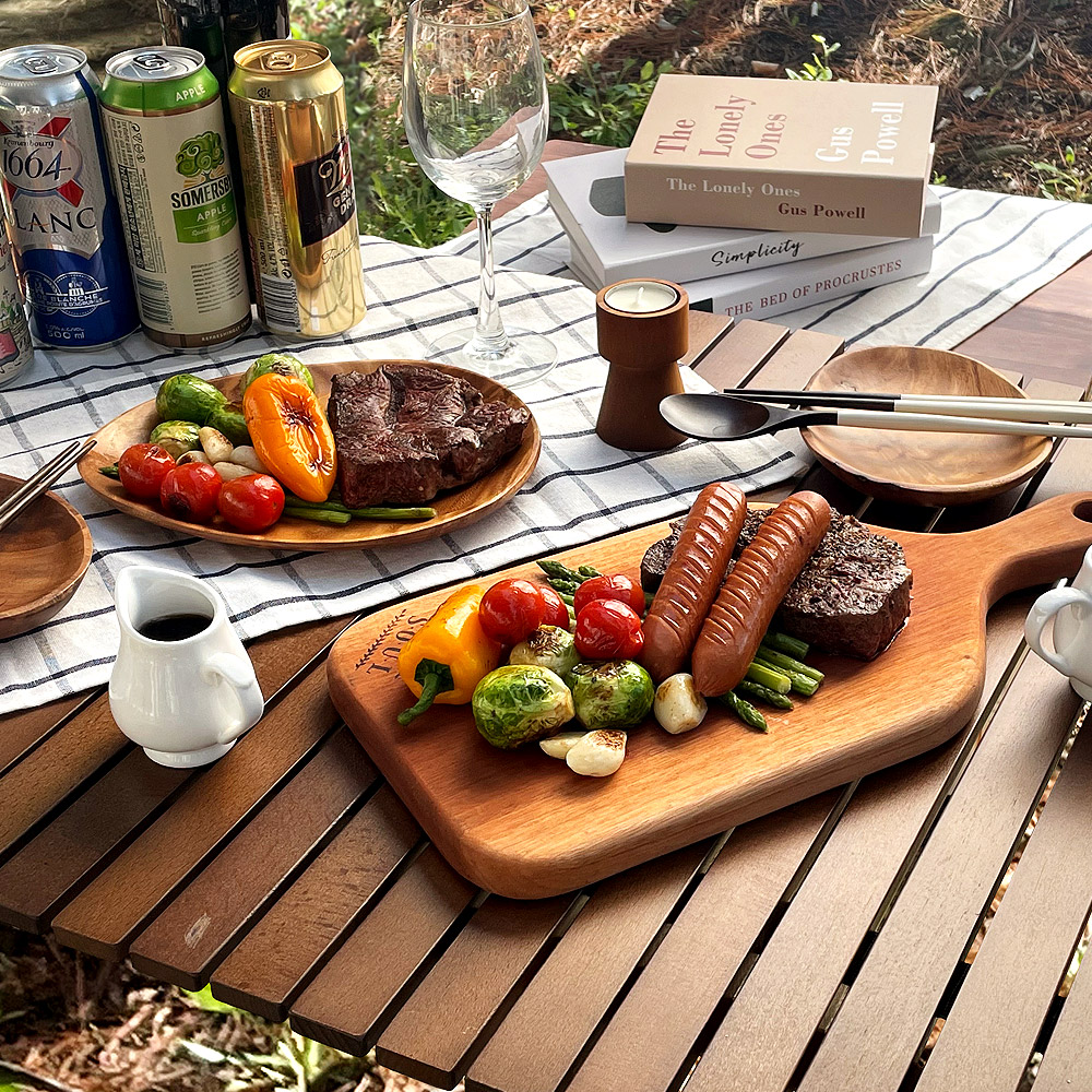 통원목 도마 캠핑 우드 치즈 플레이팅 나무 마호가니 손잡이 슬림 도마