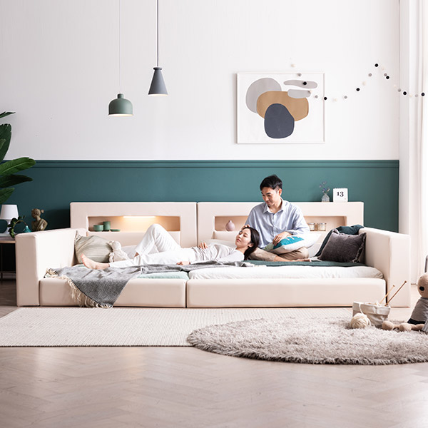 삼익가구 토리노 LED 조명 저상형 가죽 패밀리 밸런스 침대 SS+SS / 매트제외