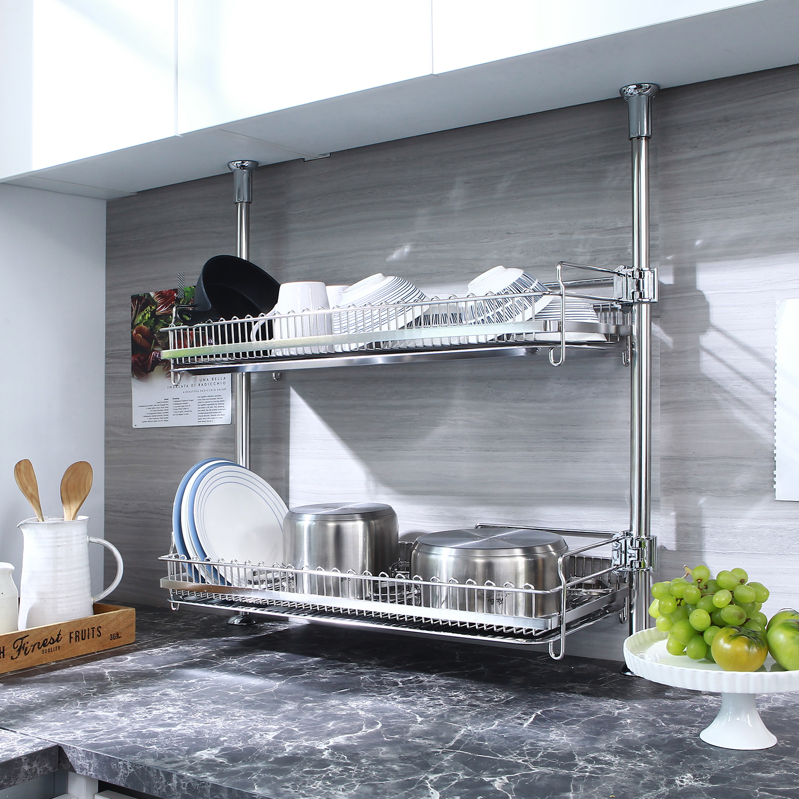 아이넥스 시그너스 스텐304 기둥식 2단 무타공 식기건조대(SE600A)