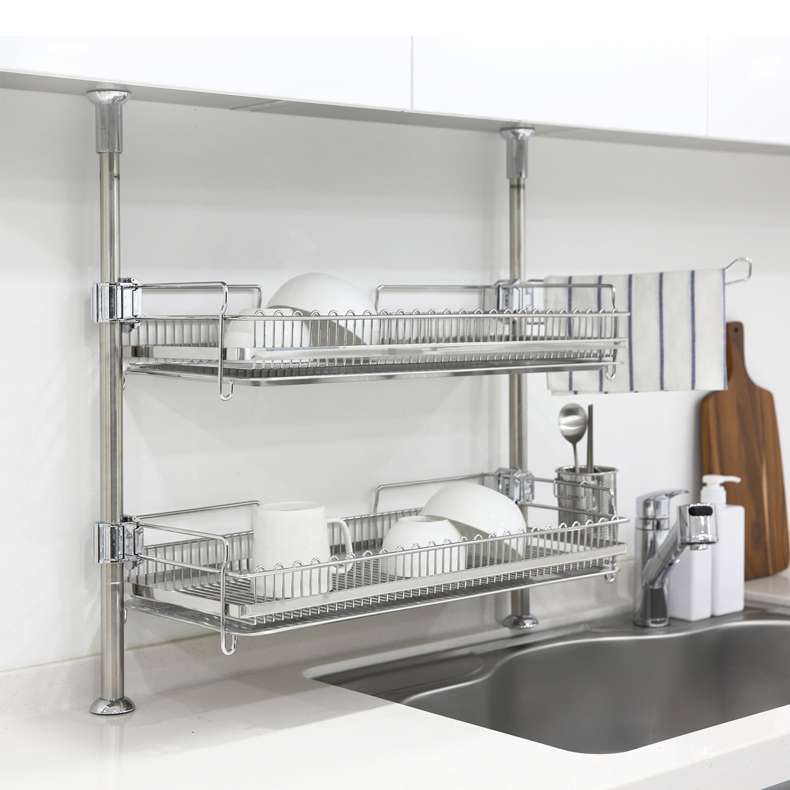 아이넥스 시그너스 스텐304 기둥식 2단 무타공 식기건조대(SE600A)