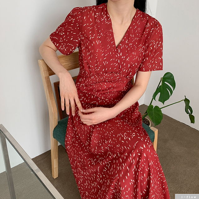 별빛 도트 브이넥 쉬폰 롱원피스 3color 제이플로우 여름 봄 맥시기장 슬림 리프 - 상세 이미지 5