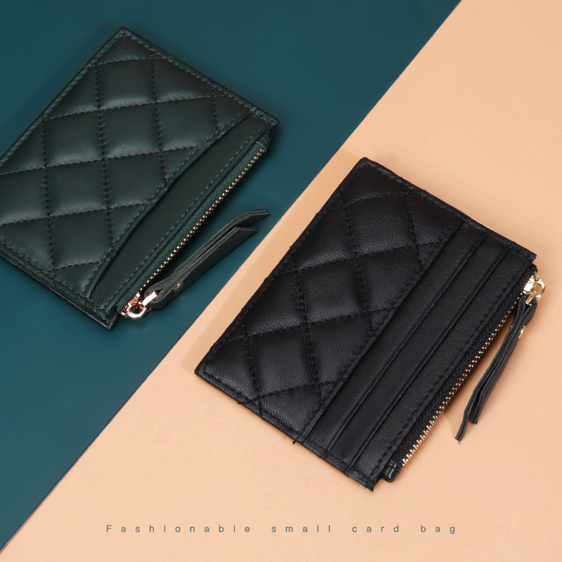 수제 양가죽 지퍼 카드 지갑 홀더 포켓
