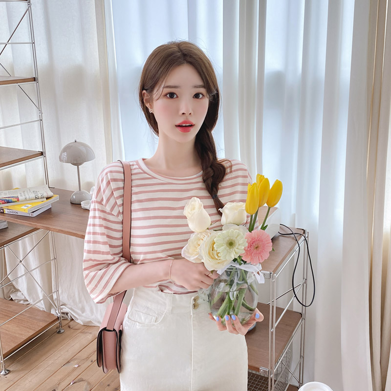 (반팔ver11color) 로딘 스트라이프 루즈핏 반팔 티셔츠 ts2485 - 상세 이미지 3