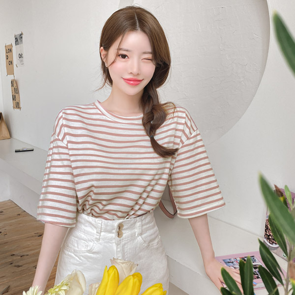 (반팔ver11color) 로딘 스트라이프 루즈핏 반팔 티셔츠 ts2485 - 상품 이미지