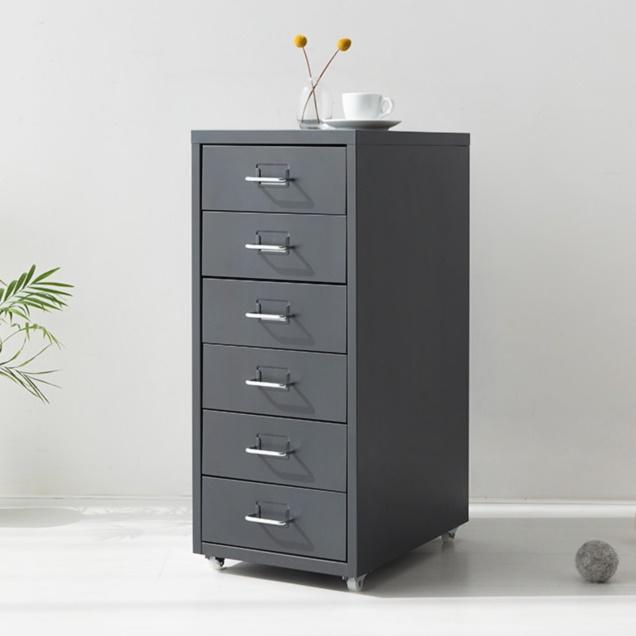 소형 6단 서랍장 블랙 철제서랍 장 300 폭좁은 틈새 이동식서랍 장 바퀴 달린 이동 시스템 - 상품 이미지