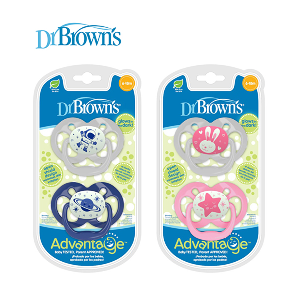 닥터브라운 어드밴티지 야광 노리개 젖꼭지 2P - 쪽쪽이, 공갈 젖꼭지 신생아 선물